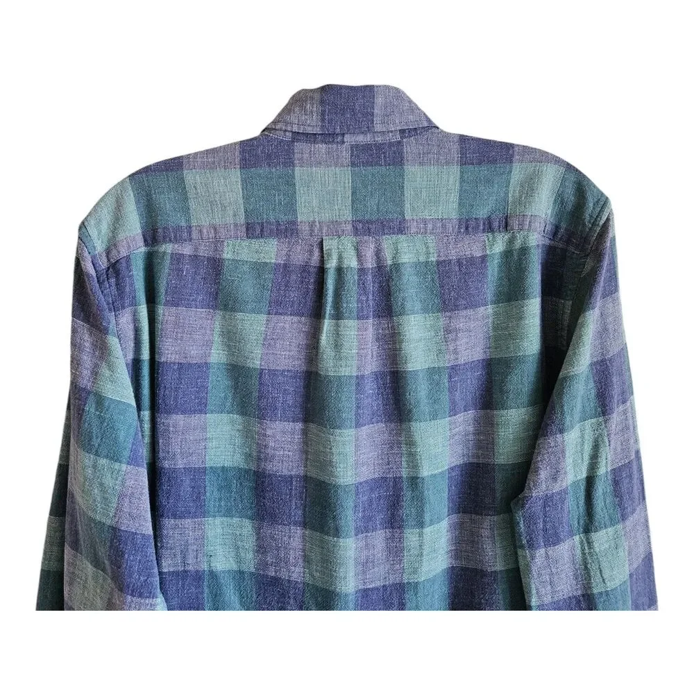 J. CREW Men's S Homespun Shirt Blue Green Check Button Up Long Sleeve Cotton